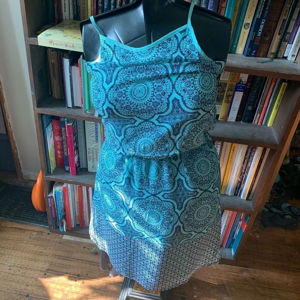 Pixley Stitchfix blue and green boho vacationcore M mini sundress
